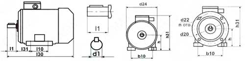Рис.1. Габаритные и присоединительные размеры электродвигателей АДМ и АД 112МВ6