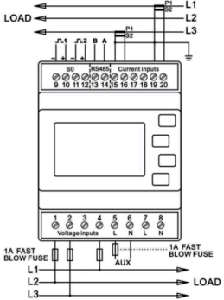 Рис.3. Схема счетчика LE-03MQ CT 3-х 400 В 3-фазна 3-проводная сеть (без ноля)