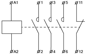 Рис.2. Схема электрическая пускателя ПМ 0-06-01 (LC1-K0601)